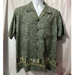 Maui and Sons Shirt Mens Large Green White Button Up Surfboard Tiki Print